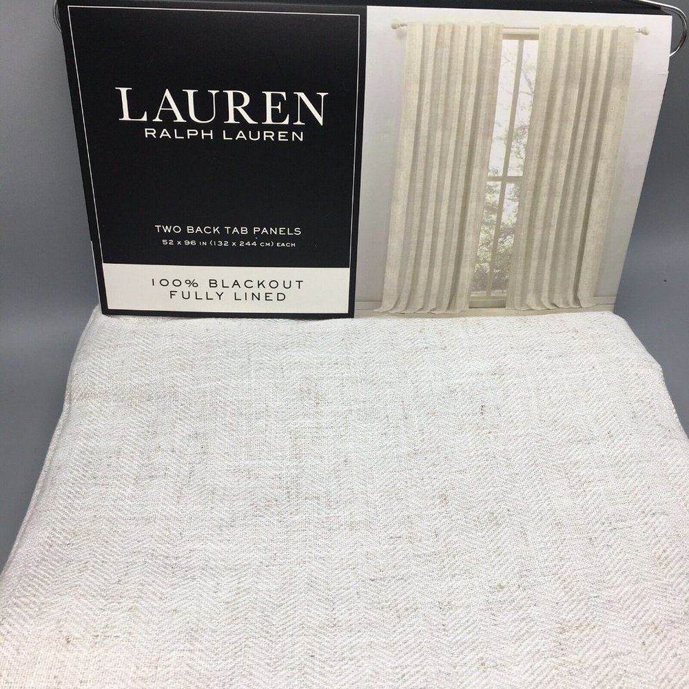 2 Ralph Lauren Linen Herringbone Blackout Panels Window Curtains 52x96 Natural